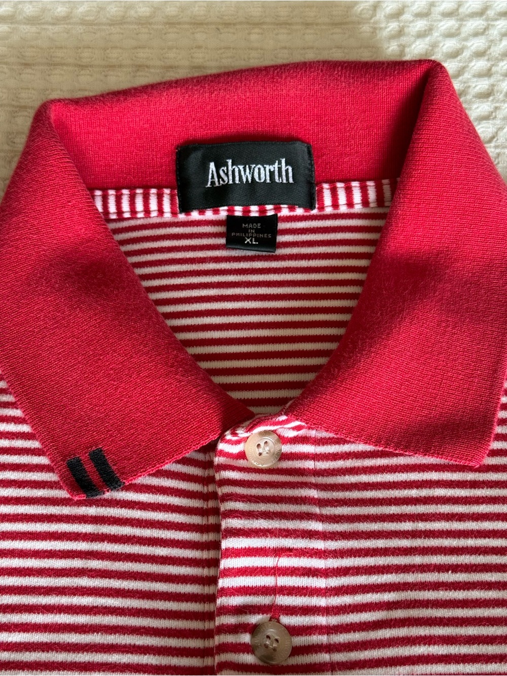 Vintage Ashworth Golf Red & White Striped Polo Shirt 1990s like New w Sleeve hit - Picture 2 of 6